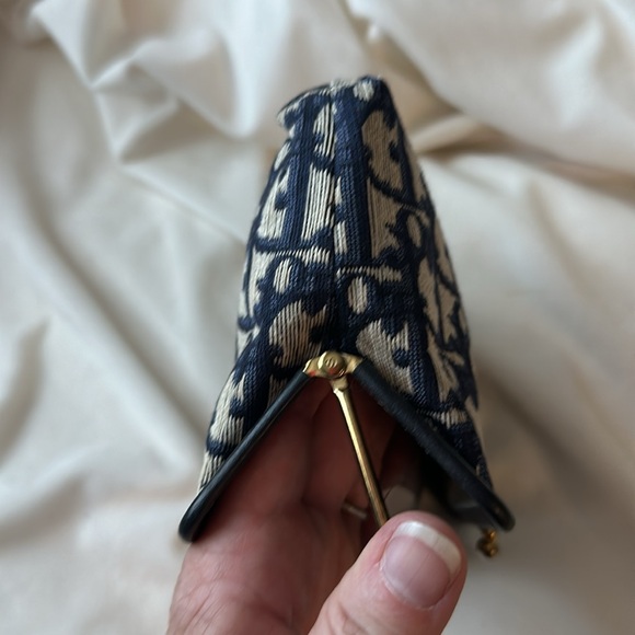 DIOR Navy Blue trotter Kiss lock Dual compartment pouch Cosmetic Bag 8inx5in - Picture 8 of 10